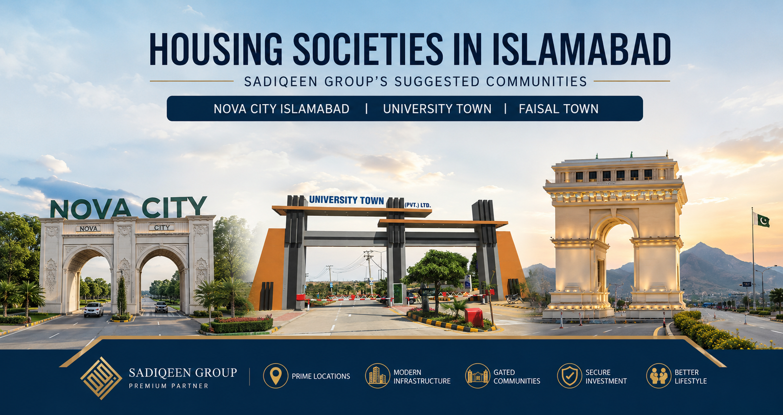 Housing societies in Islamabad including Nova City, University Town and Faisal Town