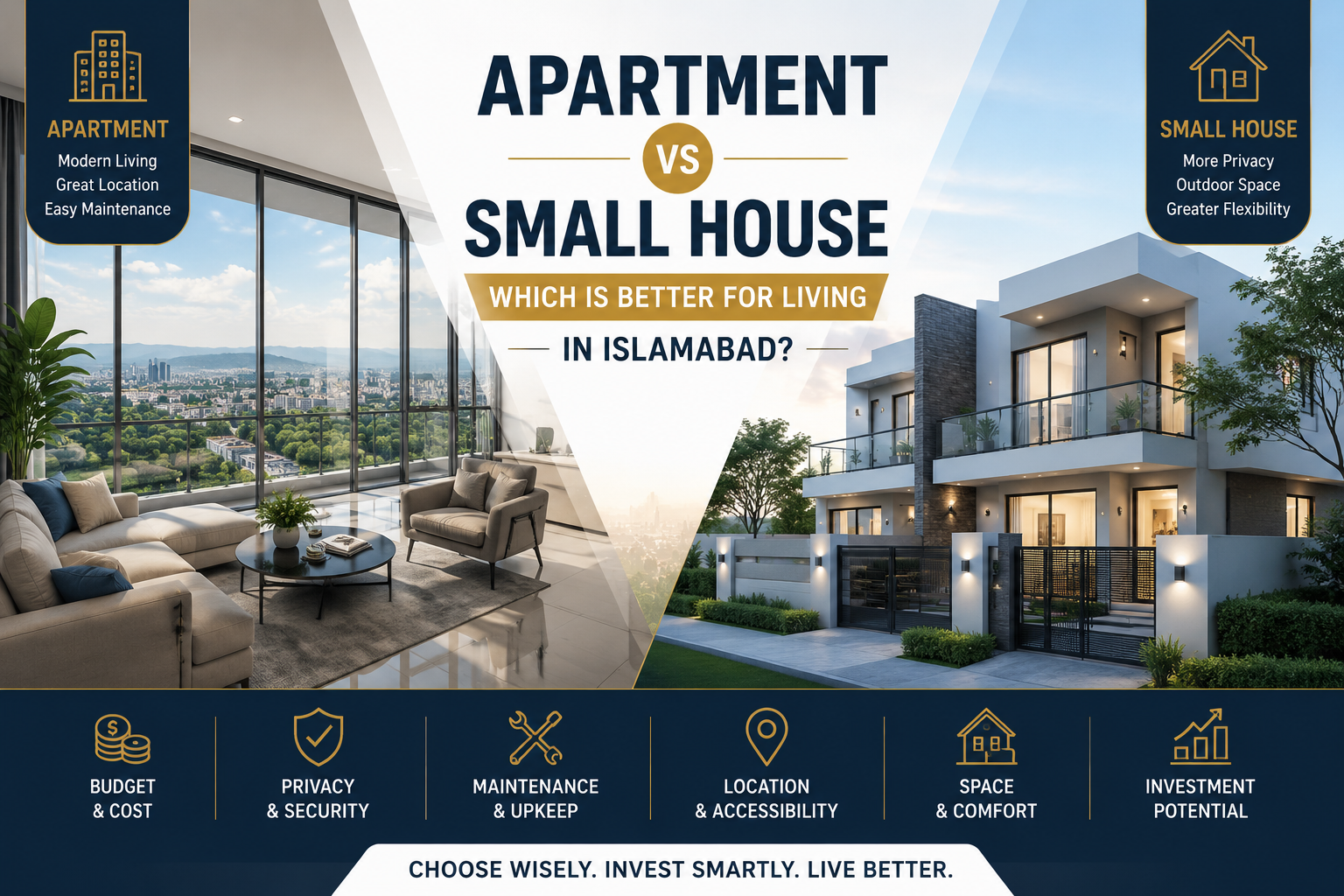 Apartment vs small house in Islamabad showing modern apartment living and private house benefits