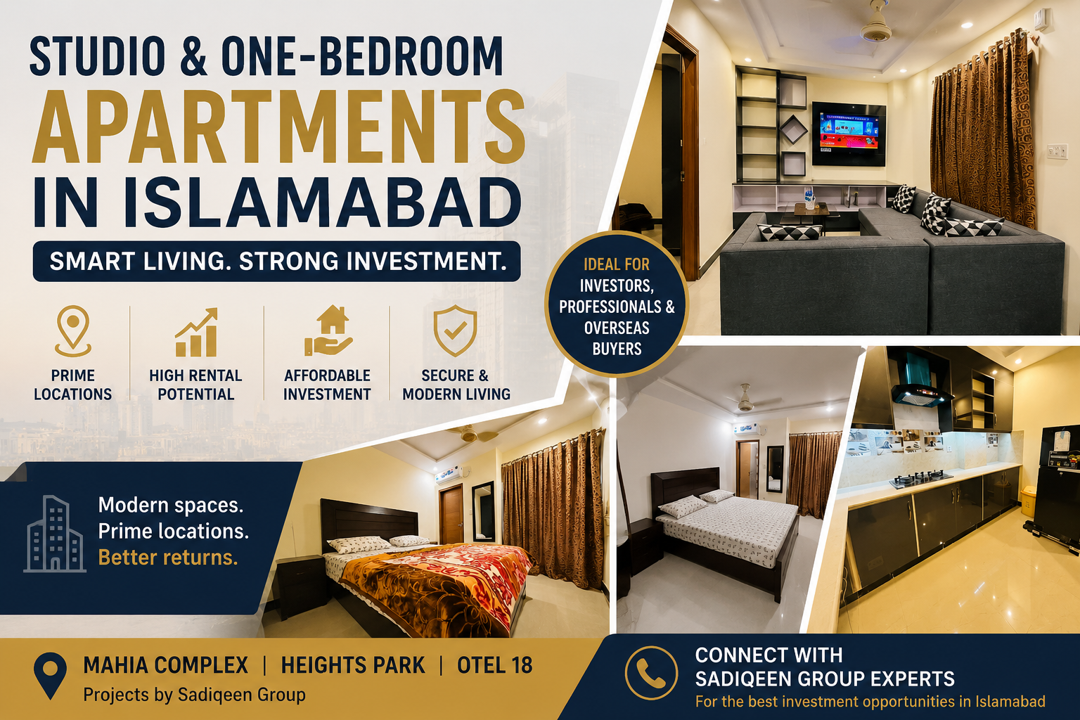 Studio and one-bedroom apartments in Islamabad for property investors