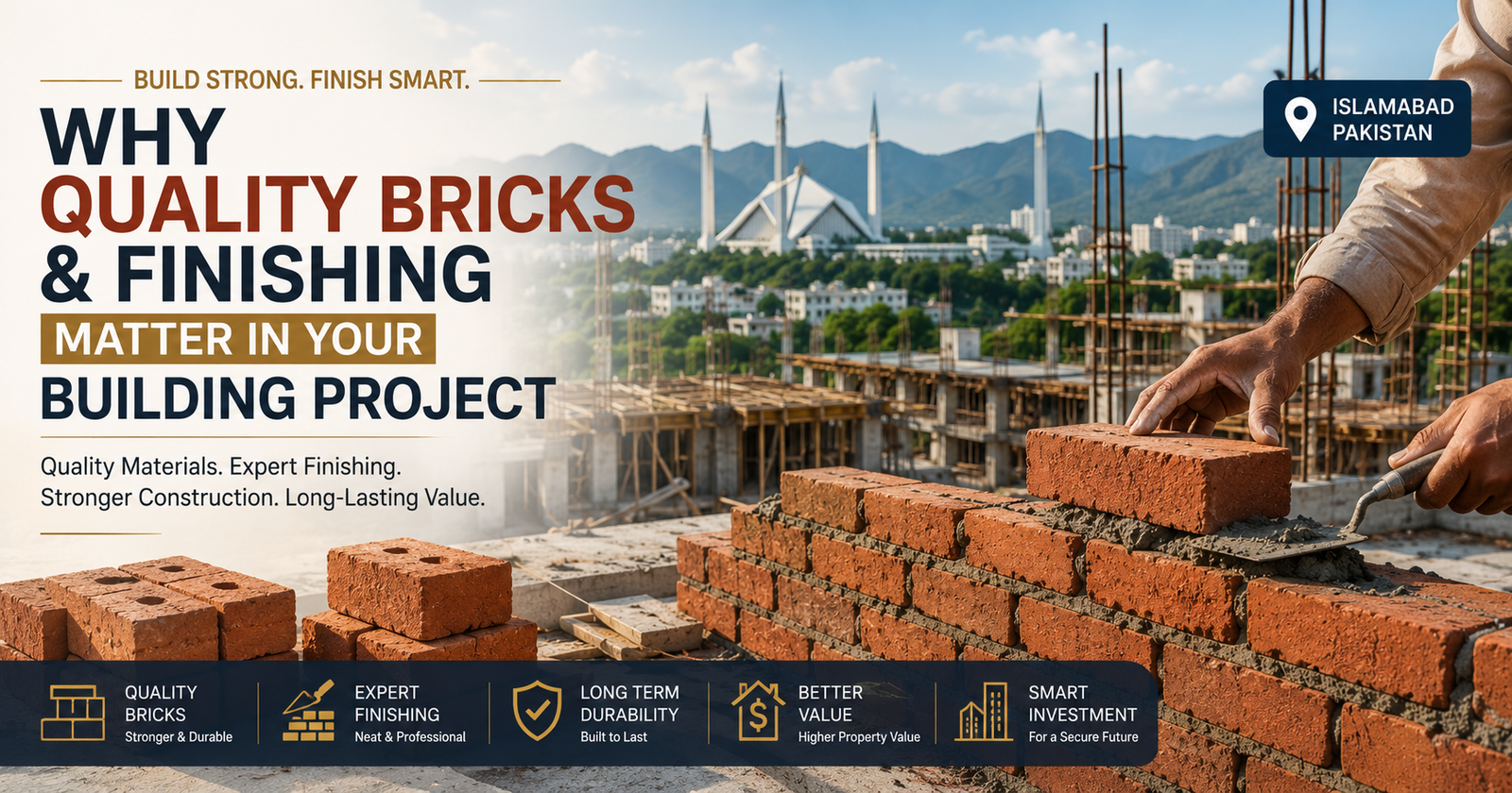 Quality bricks and professional finishing in building construction in Islamabad